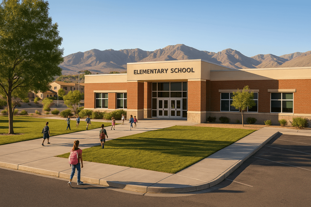 Lake Las Vegas elementary students arriving at school